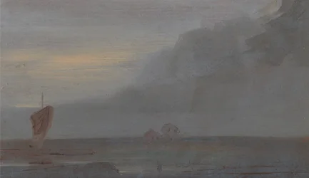 Seapiece med både- aften